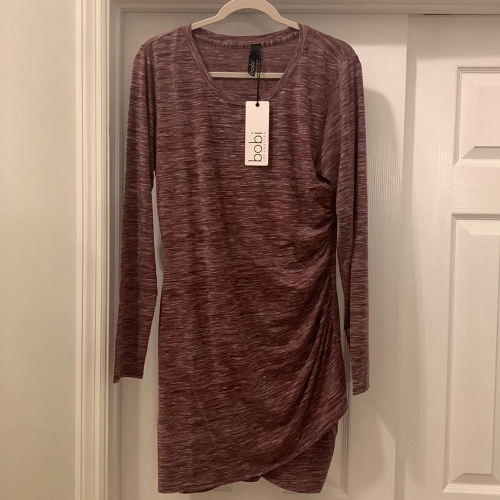NWT Bobi Long Sleeve Ruched Dress - Picture 2 of 3
